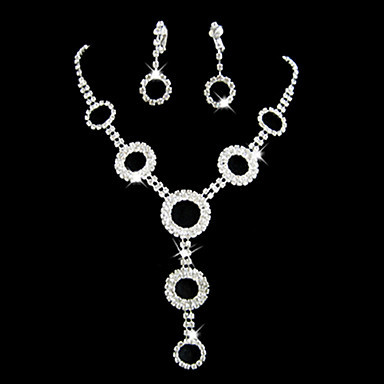 Изысканные свадебные Rhinestone полые серьги Круг & Регулируемый комплект ювелирных изделий ожерелья