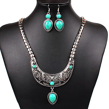 Изящные Женская Сплав серебра (ожерелья & серьги) Gemstone ювелирные изделия Set (красный, черный, синий, зеленый)