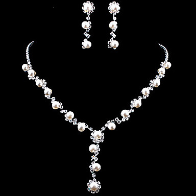 Свадьба Элегантный Перла Rhinestone Crystal серьги и ожерелье комплект ювелирных изделий