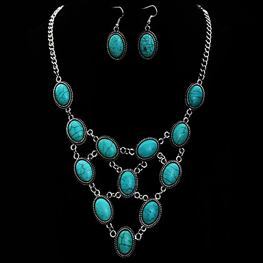 Бирюзовый Овальный Чистая комплект ювелирных изделий