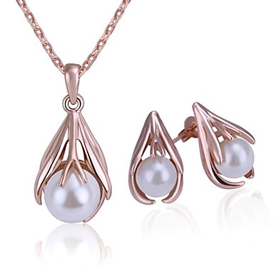 Современная оловянного сплава Розовый Золотой покрытием Ivory Pearl комплект ювелирных изделий