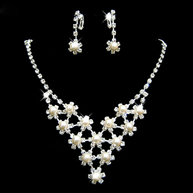 Изысканные свадебные Rhinestone перлы цветка серьги и регулируемый комплект ювелирных изделий ожерелья