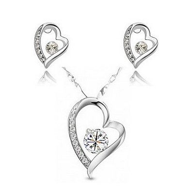 Серебряные серьги Сердце & Set ожерелье ювелирных изделий