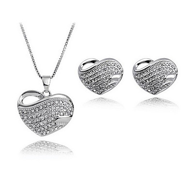 Серебряные серьги Сердце & Set ожерелье ювелирных изделий