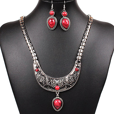 Изящные Женская Сплав серебра (ожерелья & серьги) Gemstone ювелирные изделия Set (красный, черный, синий, зеленый)