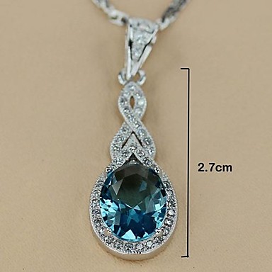 Мода 925 Посеребренная медь Голубой циркон серьги кольцо и Подвески Комплект