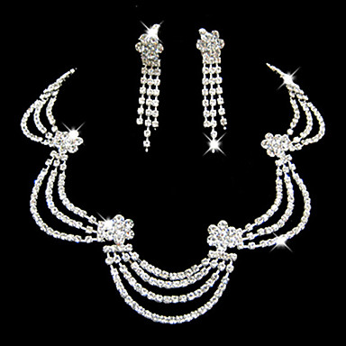 Изысканный свадебный цветок серьги Rhinestone & Регулируемая комплект ювелирных изделий ожерелья