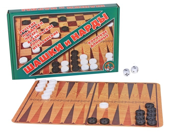 Настольная игра 2 в 1 Нарды/шашки, большие, фишки - пластик