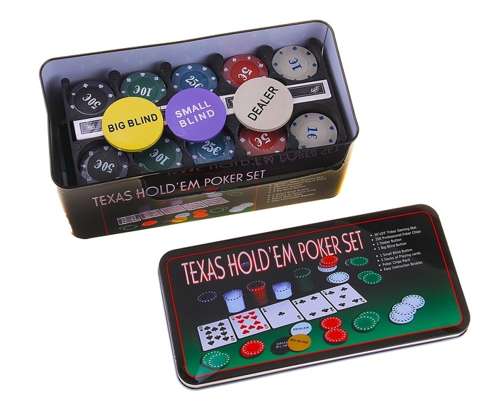 Набор для покера: 2 колоды карт 54 шт., 200 фишек с номиналом, игровое сукно