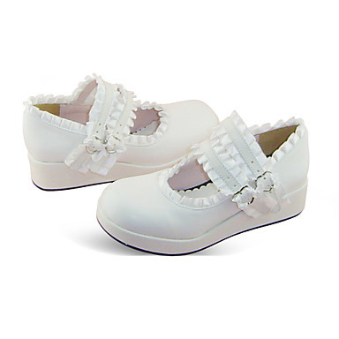 ручная белая кожа  4.5cm клин классический Лолита обувь