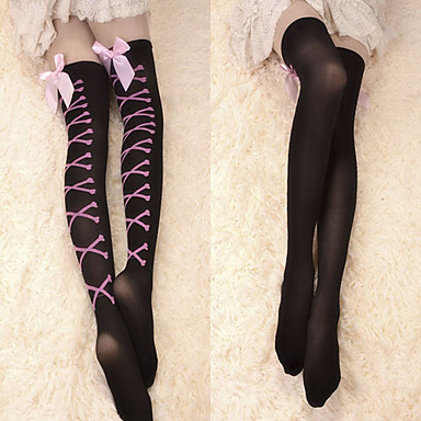 Черный и розовый кости крест Velvet Панк Лолита За гольфы
