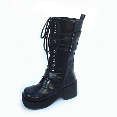 черная кожа  7,5 платформа панк Лолита сапоги