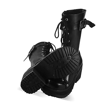Handmade Cl Черный кожаный 8 см Высокий каблук nk Лолита сапоги с Shoelace