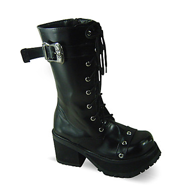 Handmade Cl Черный кожаный 8 см Высокий каблук nk Лолита сапоги с Shoelace