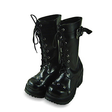 Handmade Cl Черный кожаный 8 см Высокий каблук nk Лолита сапоги с Shoelace