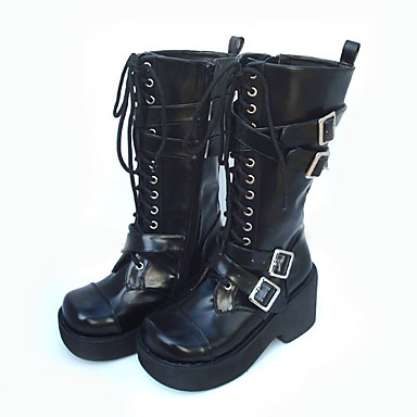 черная кожа  7,5 платформа панк Лолита сапоги