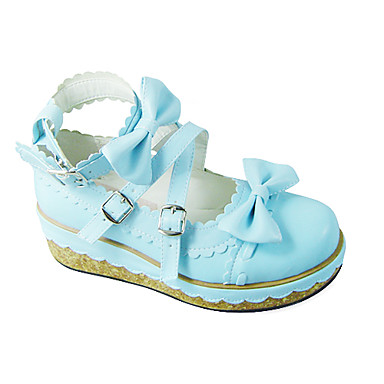 Handmade кожаный 5cm Wedge Сладкий Обувь Лолита с бантом