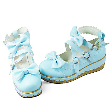 Handmade кожаный 5cm Wedge Сладкий Обувь Лолита с бантом