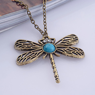 Античная медь сплав Бирюзовый Dragonfly ожерелье