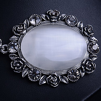 Урожай (Овальный кулон) Кот Gem Окруженный Silver Rose кулон ожерелье (1 шт)