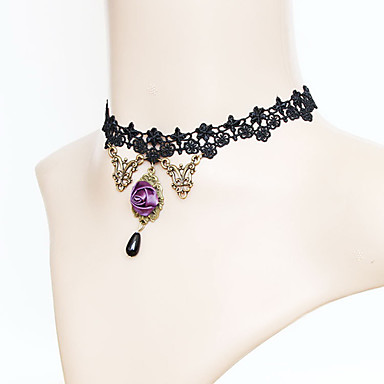 rple Rose & Black Pearl античная медь Полые-Out ожерелье