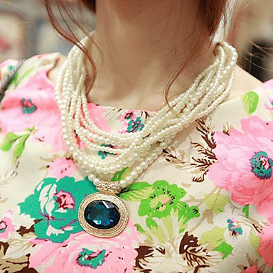 Lureme многослойные Синий Rhinestone ожерелье жемчуг