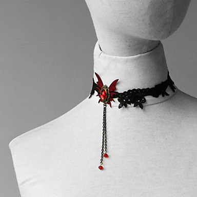 Vintage Balck и красный шнурок Gem Бабочка кисти ожерелье