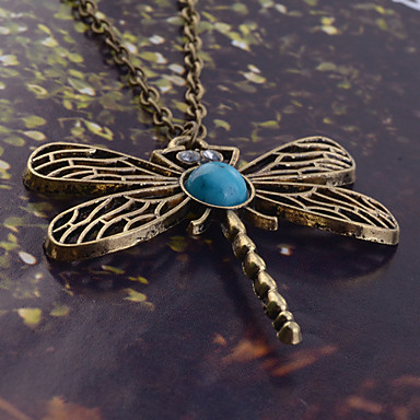 Античная медь сплав Бирюзовый Dragonfly ожерелье