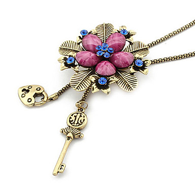 Цветочная форма листа Rhinestone Лепесток Key Lock ожерелье (случайный цвет)