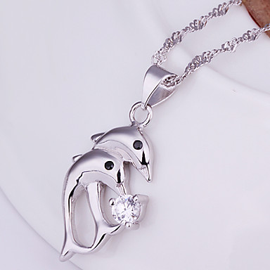 Серебряная леди Neckace с двойной кулон дельфины