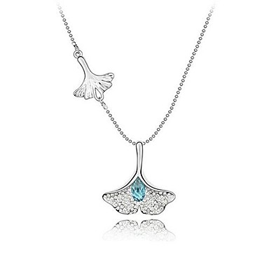 (1 шт) Мода (гингко подвеска) Blue Crystal Серебряный кулон ожерелье