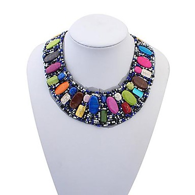 (1 шт) Европейская (Большие Цветные шарики Gemstone) как изображение Ресин Воротник Ожерелье (многоцветный)