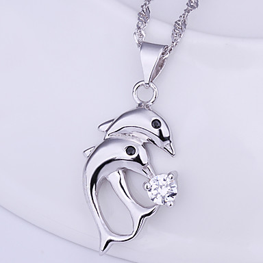 Серебряная леди Neckace с двойной кулон дельфины