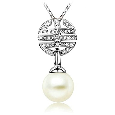 Vogue Сияющий Австрия Кристалл 18K Белое / Роуз Позолоченные Крем Перл Подвеска ожерелье шарма
