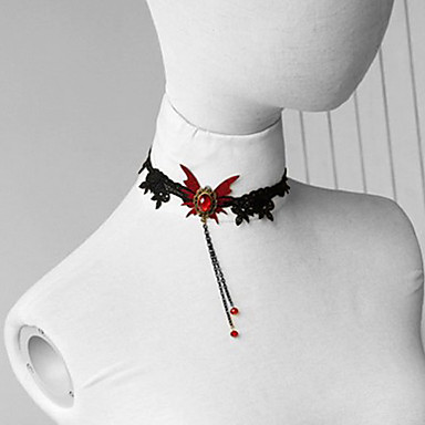 Vintage Balck и красный шнурок Gem Бабочка кисти ожерелье