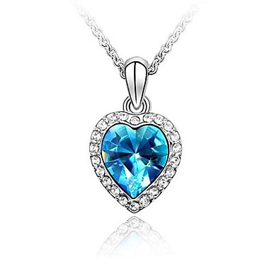 (1 шт) Мода (Сердце Камень Подвеска) Blue Crystal Серебряный кулон ожерелье