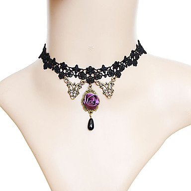 rple Rose & Black Pearl античная медь Полые-Out ожерелье