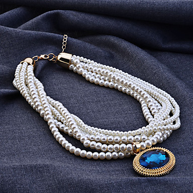 Lureme многослойные Синий Rhinestone ожерелье жемчуг