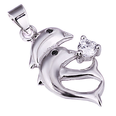 Серебряная леди Neckace с двойной кулон дельфины
