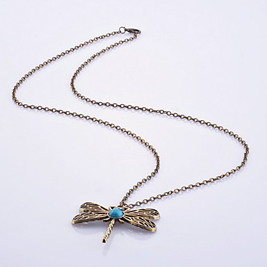 Античная медь сплав Бирюзовый Dragonfly ожерелье