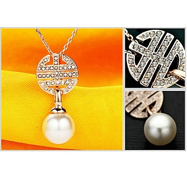 Vogue Сияющий Австрия Кристалл 18K Белое / Роуз Позолоченные Крем Перл Подвеска ожерелье шарма