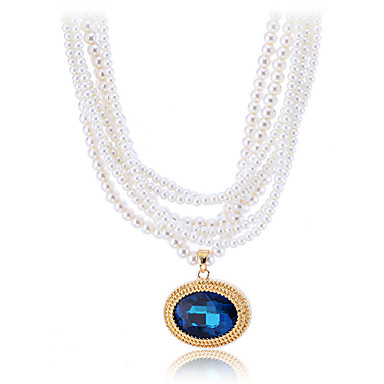 Lureme многослойные Синий Rhinestone ожерелье жемчуг