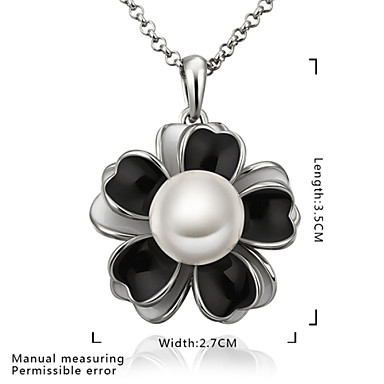 Роскошный цветок Форма Серебристая сплава ожерелье (черный, белый) (1 шт)