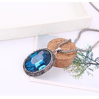 (1 шт) Европейская (Большой Круглый CrystalGem) В картине Циркон кулон ожерелье (синий, зеленый)