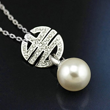 Vogue Сияющий Австрия Кристалл 18K Белое / Роуз Позолоченные Крем Перл Подвеска ожерелье шарма