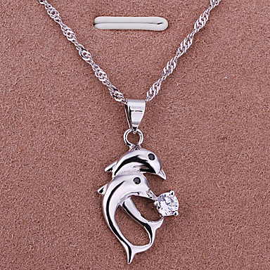 Серебряная леди Neckace с двойной кулон дельфины