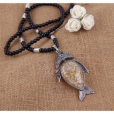 1 шт) Европейская (длинное ожерелье из янтаря Gemstone Fish) Blackandwhite сплава ожерелье (серебро)