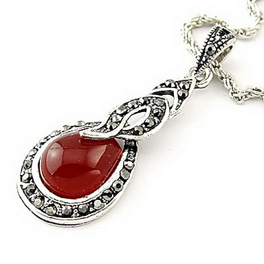 Корейский античный серебряный овальный Gem ожерелье (случайный цвет)