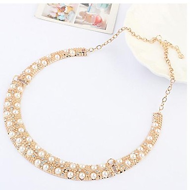 (1 шт) Европейская (инкрустированные Pearl) Золотой сплав цепи ожерелье (Золотой)