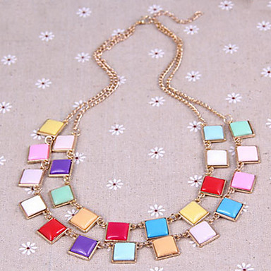 Европейские и американские ювелирные национальные Ветер цветных квадратов геометрических мисс Фанг Куаи двойное ожерелье N951